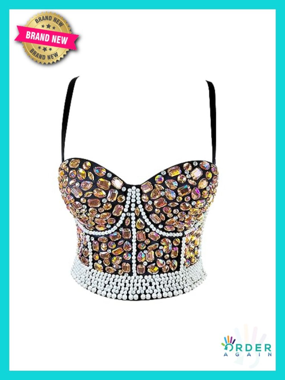 Glitter Rhinestone Bead Bustier Corset Crop Top Party Club